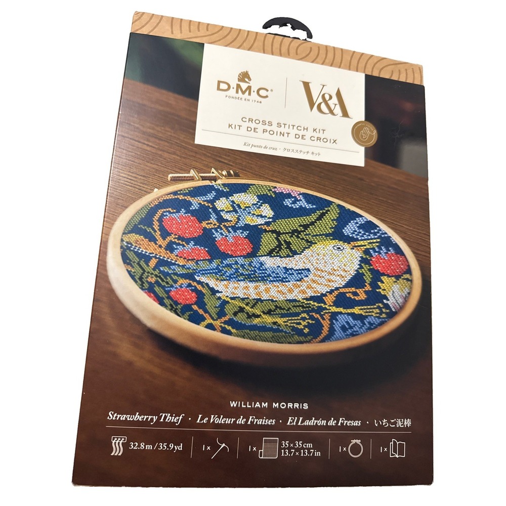 DMC Cross Stitch Kit -Strawberry Thief Bird William Norris  Hoop NEW England